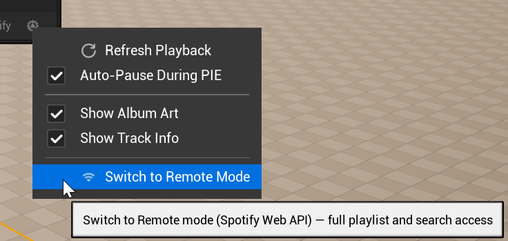 Gear menu showing Switch to Remote / Switch to Local option