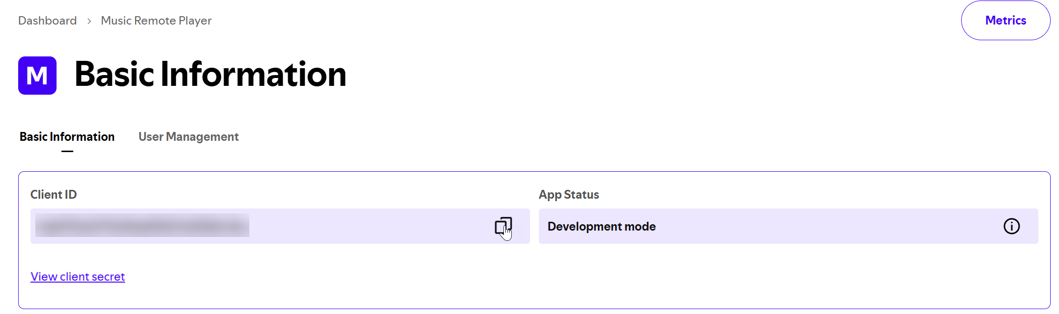 App settings - Client ID visible