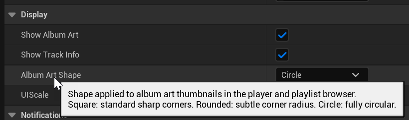 Album Art Shape dropdown in settings