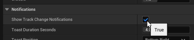 Notifications settings with toast toggle
