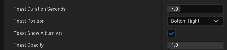 Toast position and duration settings