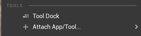 The Tools menu with Tool Dock and Attach Tool…